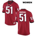 Women's Georgia Bulldogs NCAA #51 David Marshall Nike Stitched Red Authentic College Football Jersey LBI8054GF